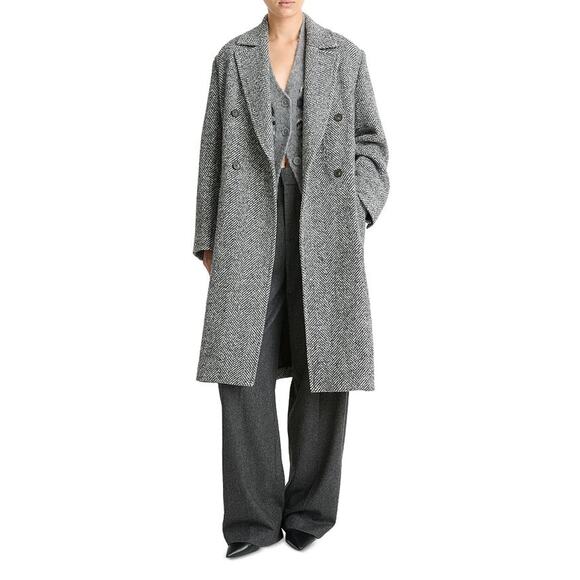Vince 'Herringbone' Grey Wool Double Breasted Coat Size M - Picture 1 of 6